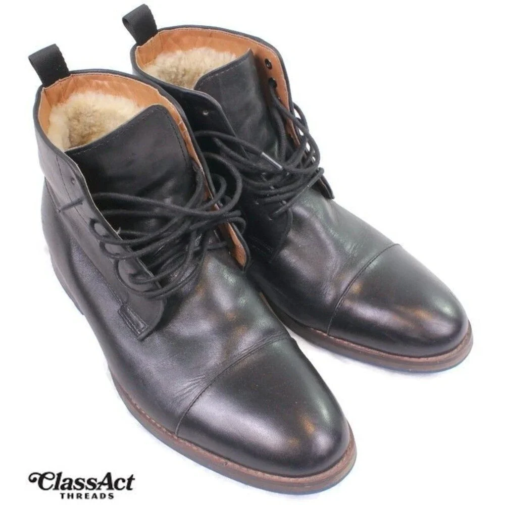 ALDO Boots Mens Size US 8 (EU 41) Black Leather Fur Lined Blue Sole